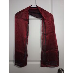 Vintage Red Black Flocked Chiffon Scarf 10" x 60" Sheer Velvet Spiral Mod Retro